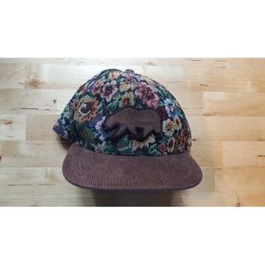 Floral Corduroy Hat W/Interchangeable Velcro Bear